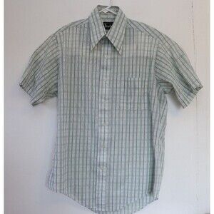 Vintage 70s Shirt Mens 15 Button Up Short Sleeve Disco Green Rockabilly Branford